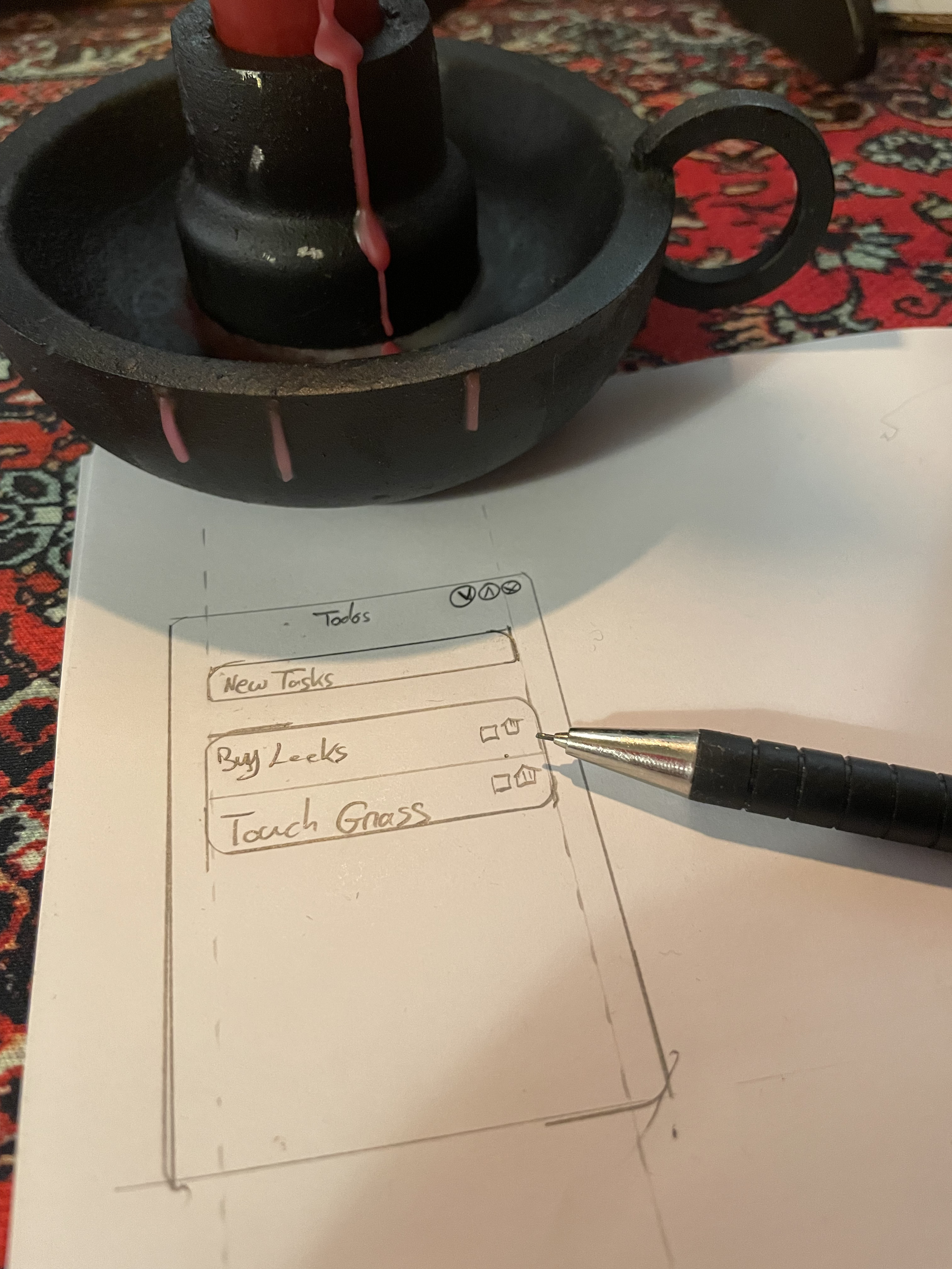 The draft of the interface with buttons added to each row