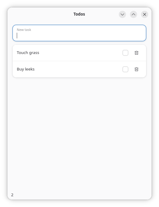The todo list with buttons at the end of each item's row